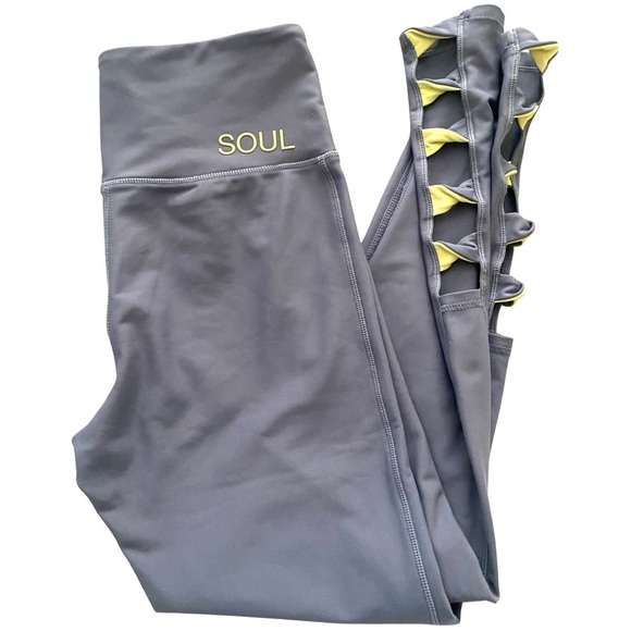 Soul Cycle Twist Ladder Leggings Medium Cut Outs Ankle Gray - Picture 4 of 7